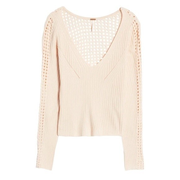 NWT Free People Starlight Ribbed Boho Tunic Open Knit Sweater Cream Size XS NEW - Picture 1 of 13